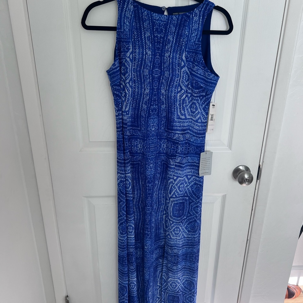 Maggy London Royal Blue Patterned Sleeveless Maxi Dress